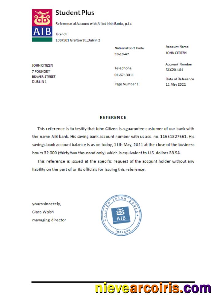 Ireland AIB Reference Sample