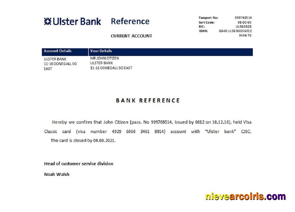 Ireland Ulster Bank Closure Reference Template