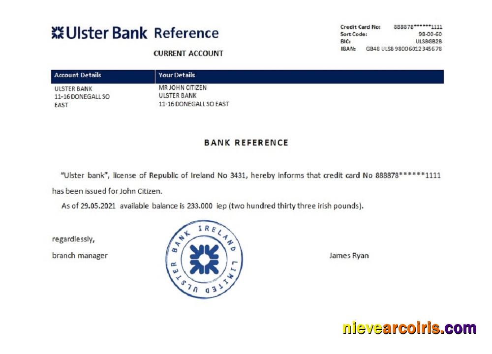 Ireland Ulster Bank Reference Template