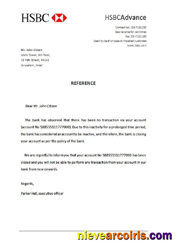 Israel HSBC Closure Reference Sample