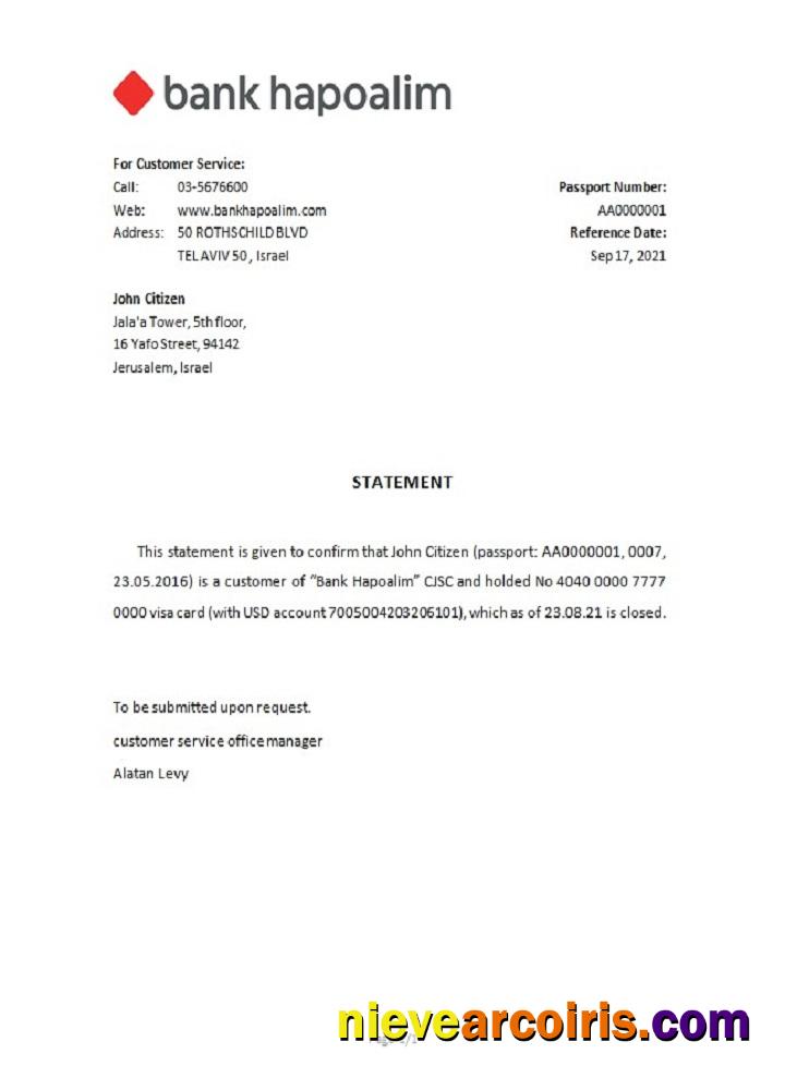 Israel Hapoalim Closure Reference Template