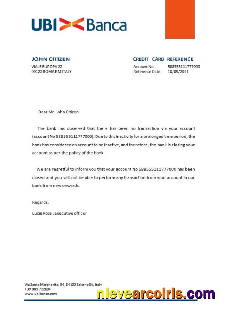 Italy Ubi Banca Closure Reference Template