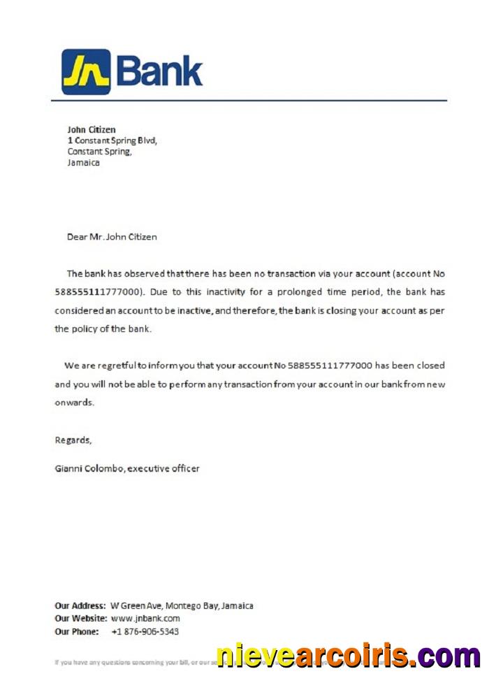 Jamaica National Bank Closure Reference Template