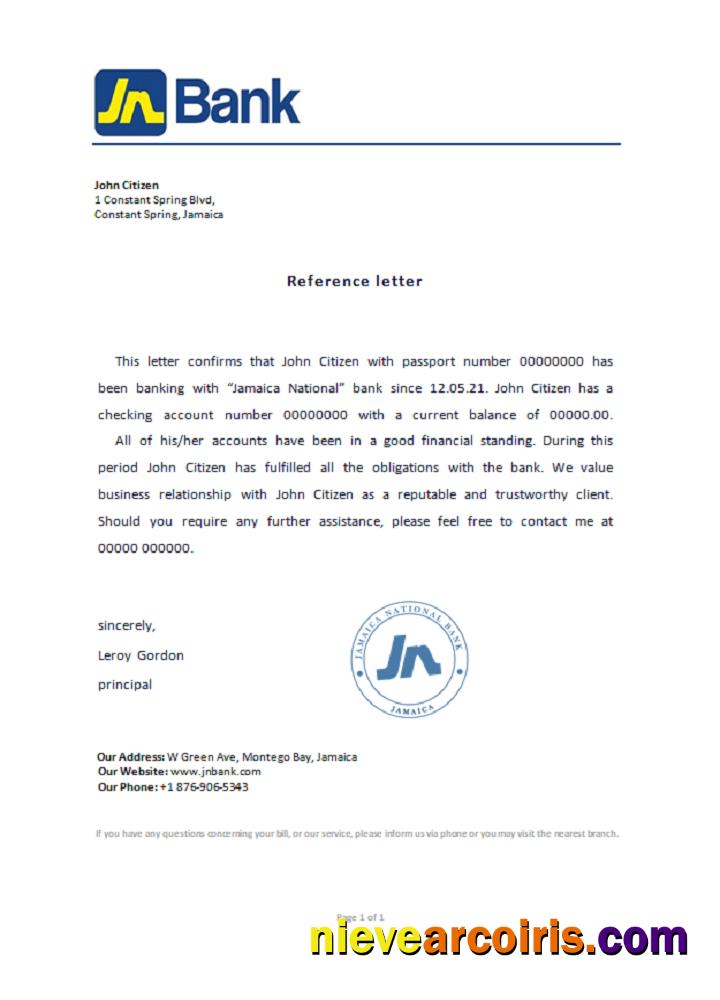 Jamaica National Bank Reference Template