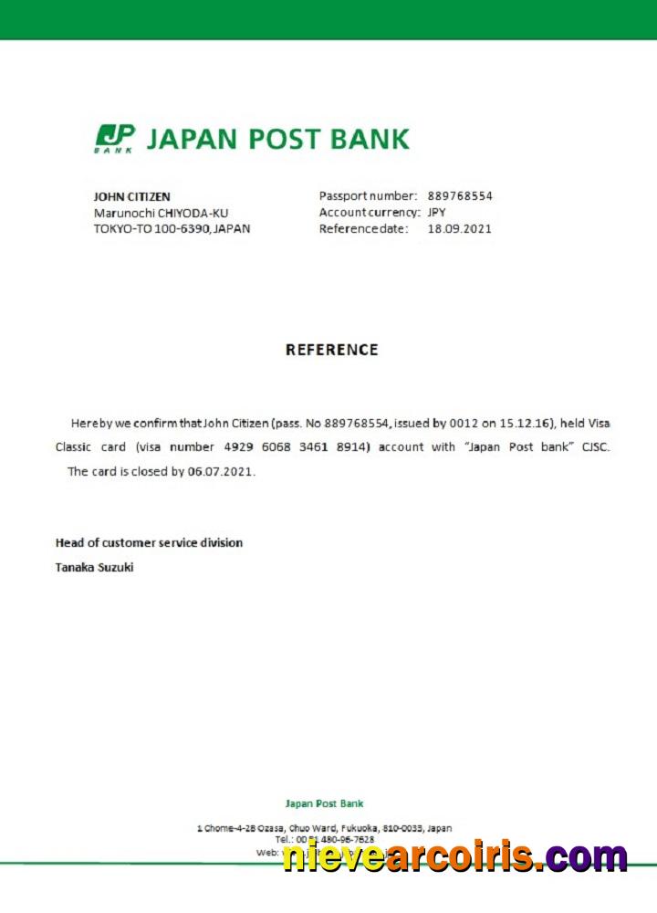 Japan Japan Post Bank Closure Reference Sample