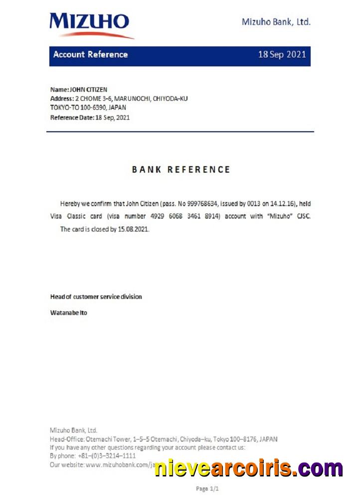 Japan Mizuho Closure Reference Sample