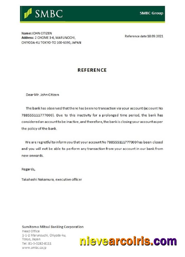 Japan SMBC Closure Reference Template