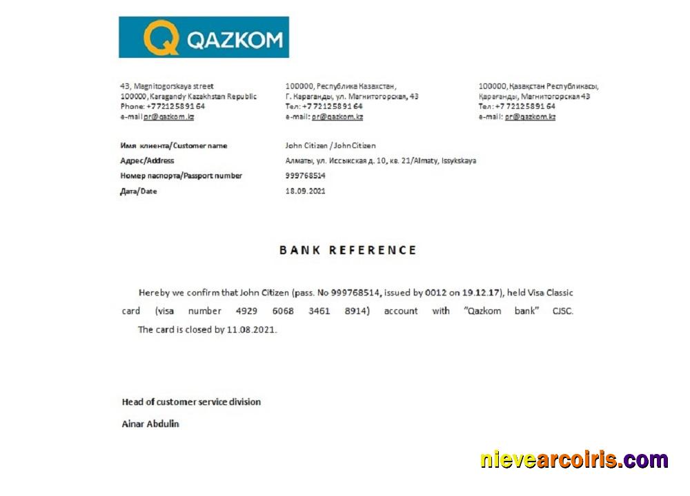 Kazakhstan Qazkom Closure Reference Sample