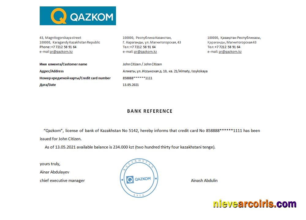 Kazakhstan Qazkom Reference Sample