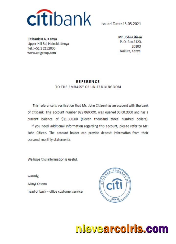 Kenya Citibank Reference Sample