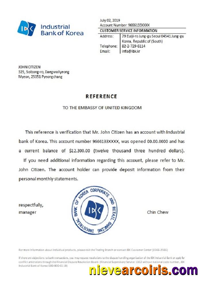 Korea Industrial Bank Reference Template