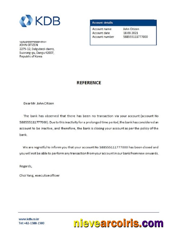 Korea KDB Bank Closure Reference Sample