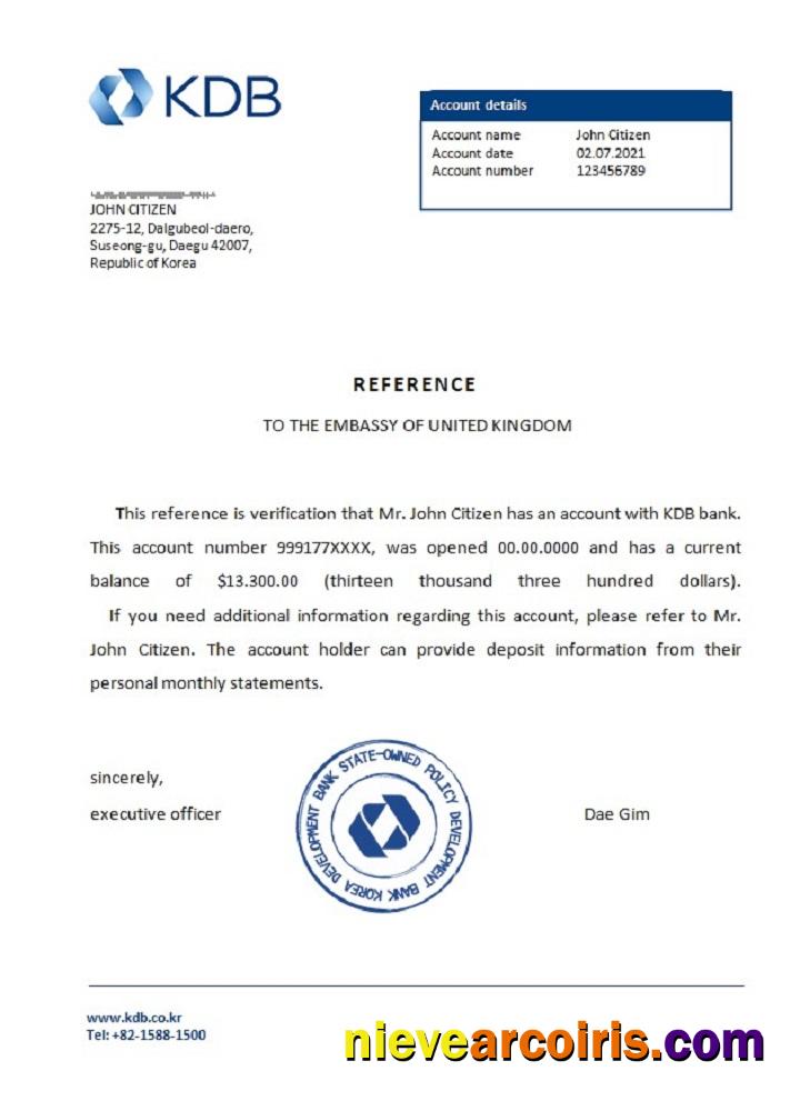 Korea KDB Bank Reference Sample