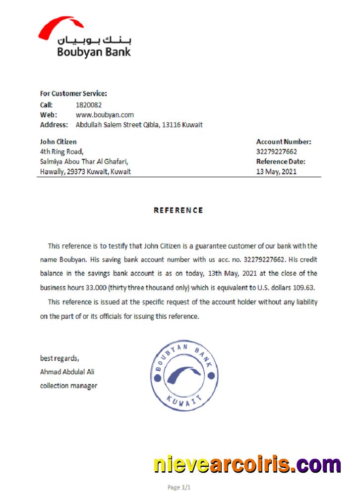 Kuwait Boubyan Reference Template