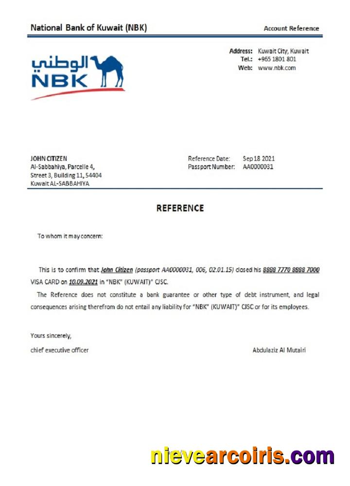 Kuwait National Bank Of Kuwait Closure Reference Sample