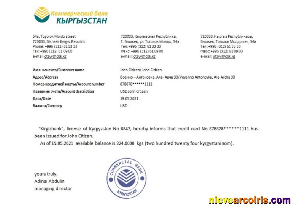 Kyrgyzstan Kirgizbank Reference Template
