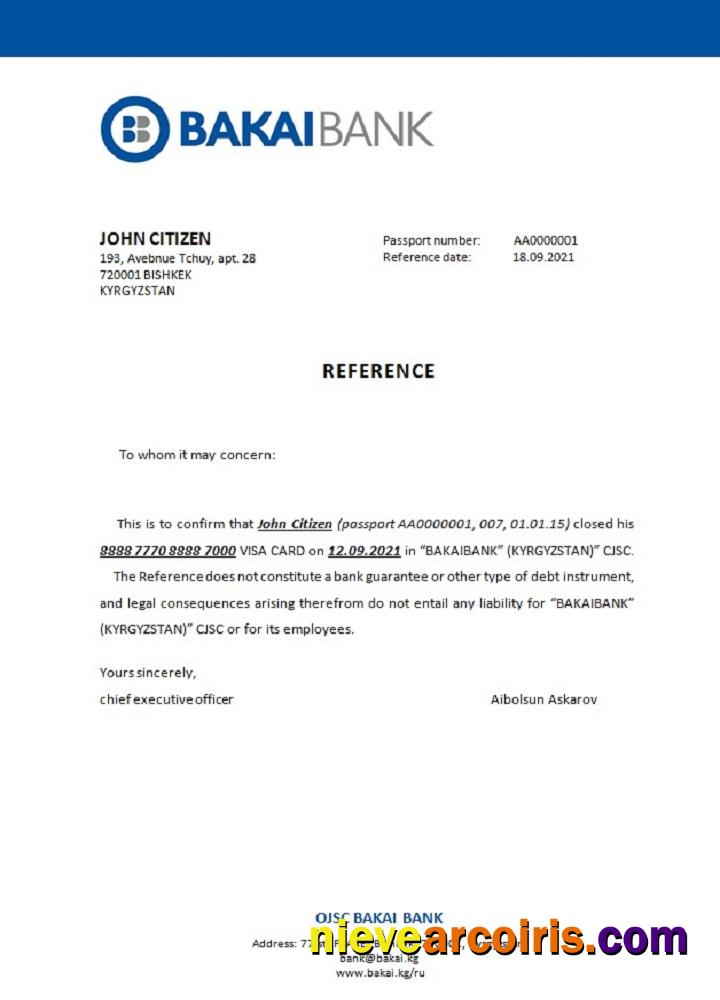 Kyrgyzstan OJSC Bakai Bank Closure Reference Template