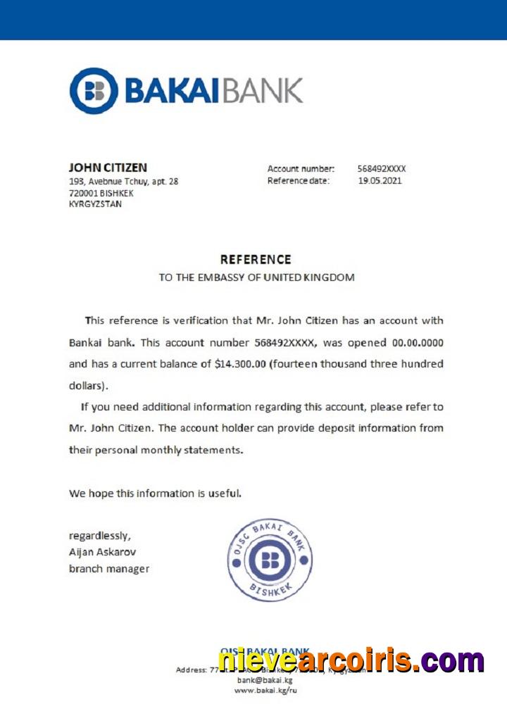 Kyrgyzstan OJSC Bakai Bank Reference Sample