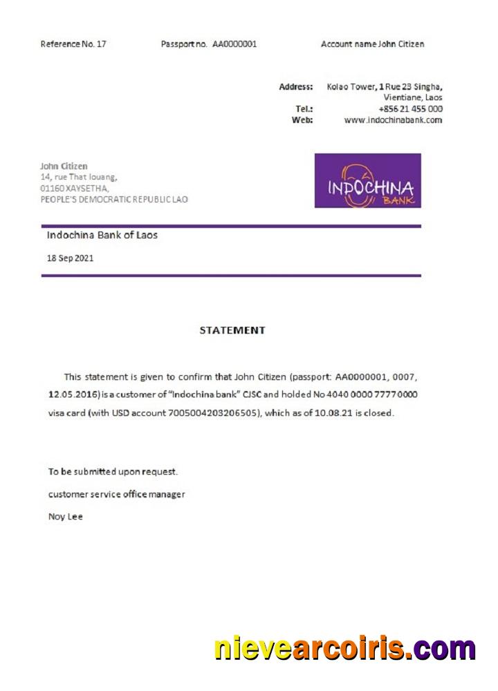 Laos Indochina Bank Closure Reference Template