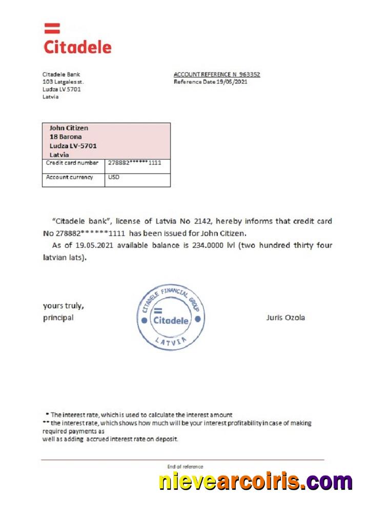 Latvia Citadele Bank Reference Template