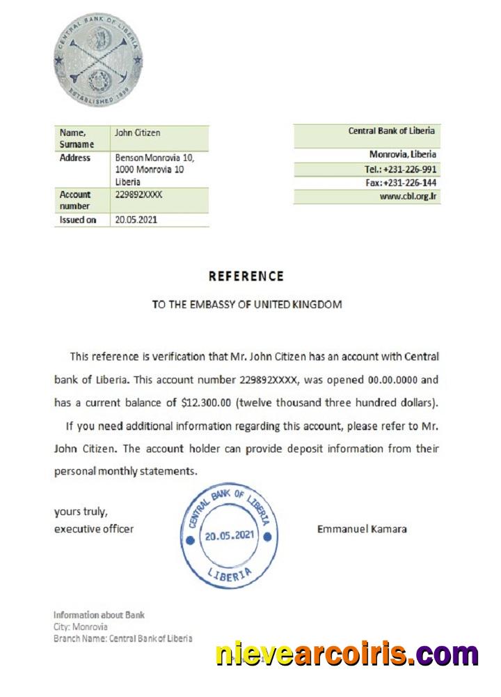 Liberia Central Bank Reference Template