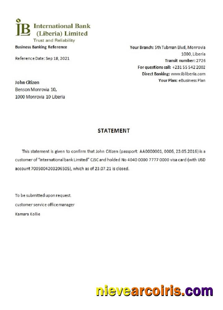 Liberia IB International Bank Closure Reference Photolook