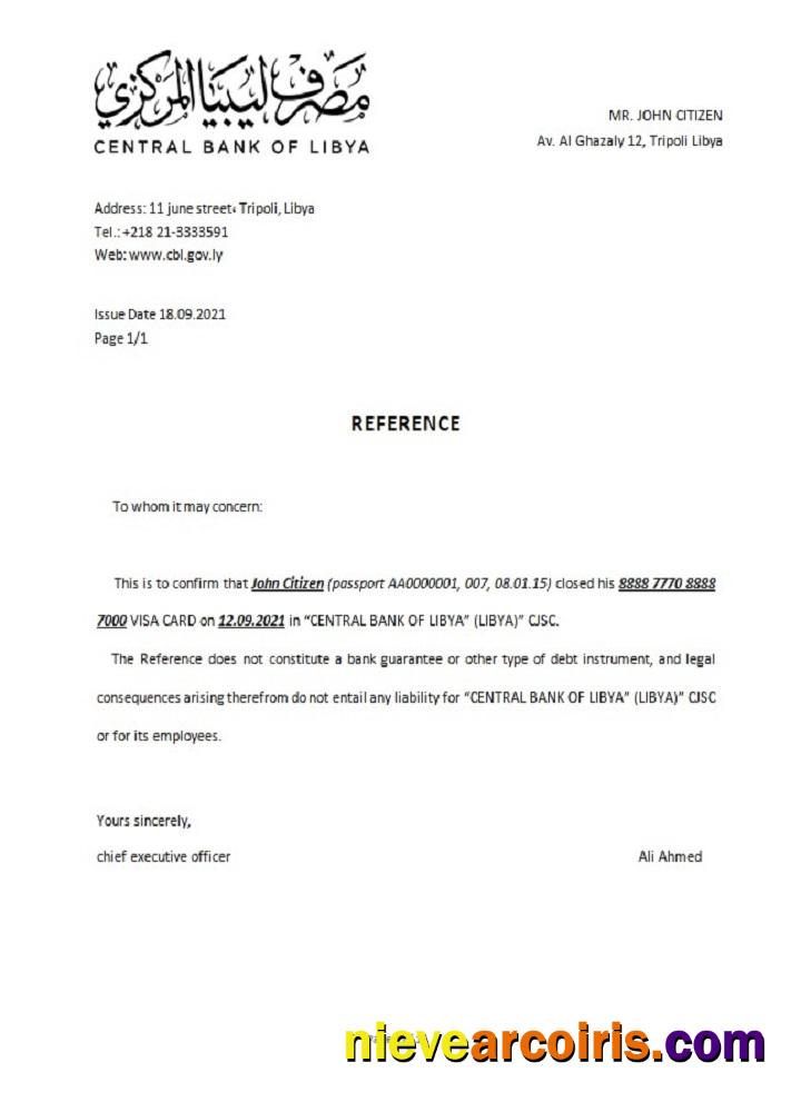 Libya Central Bank Closure Reference Template