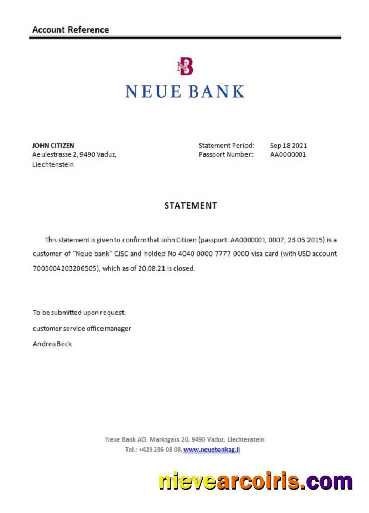 Liechtenstein Neue Bank Closure Reference Template
