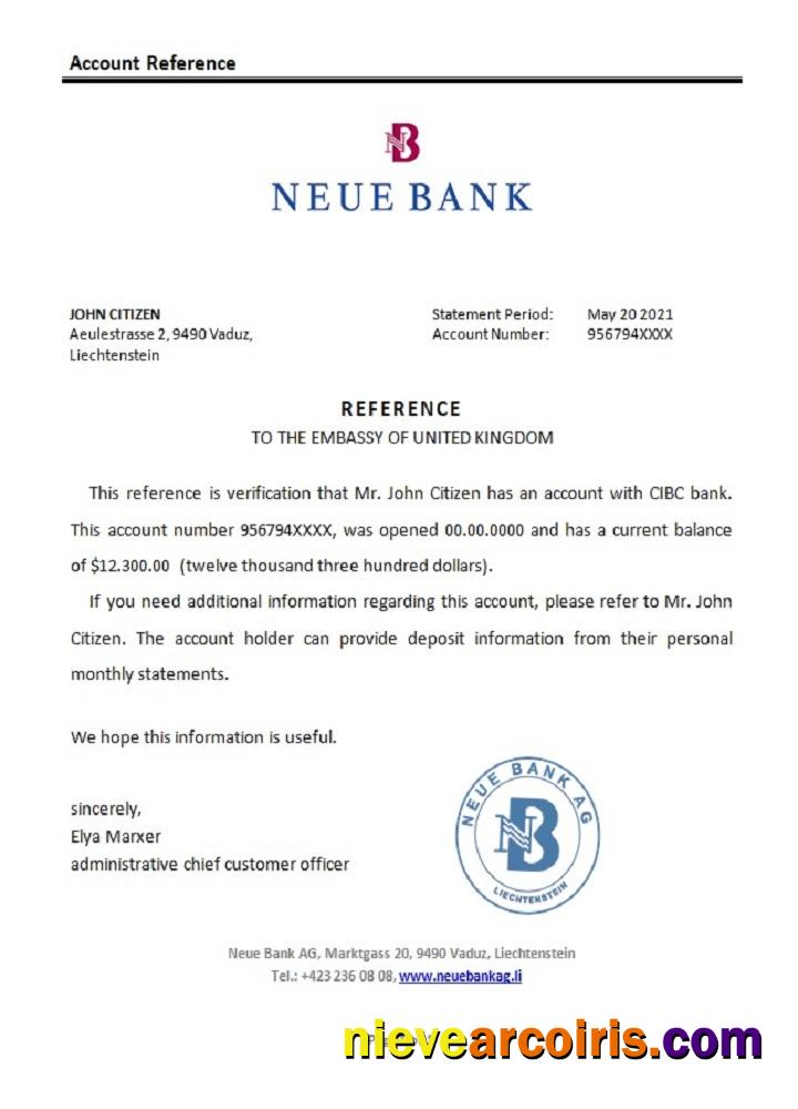 Liechtenstein Neue Bank Reference Template
