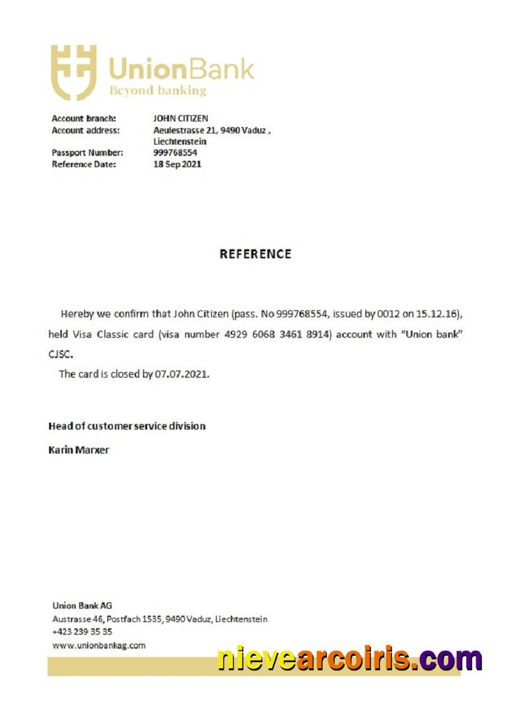 Liechtenstein Union Bank Closure Reference Sample