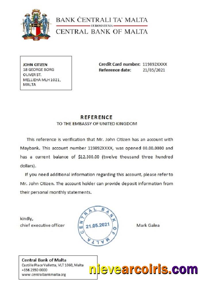 Malta Central Bank Of Malta Reference Template