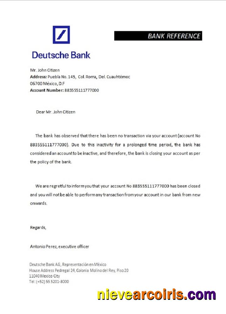 Mexico Deutsche Bank Closure Reference Sample