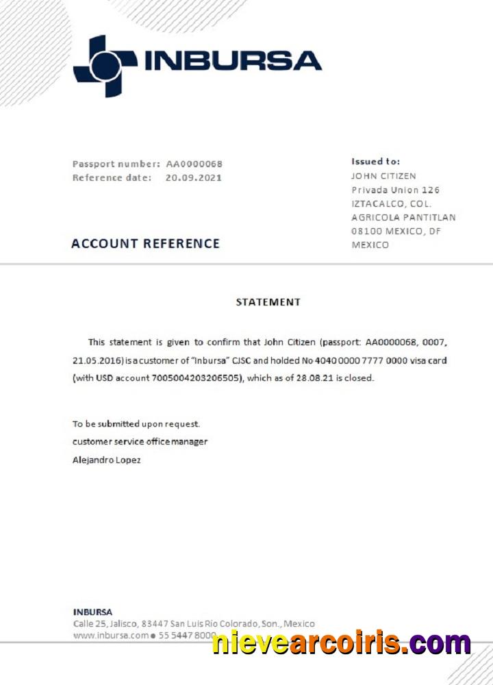Mexico Inbursa Bank Closure Reference Template