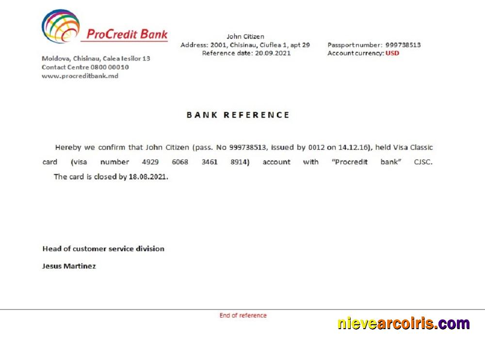 Moldova Procredit Bank Closure Reference Preview