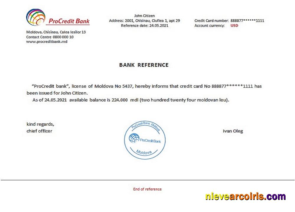 Moldova Procredit Bank Reference Preview