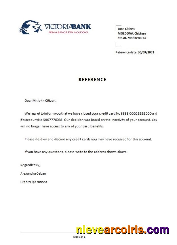 Moldova Victoriabank Closure Reference Template