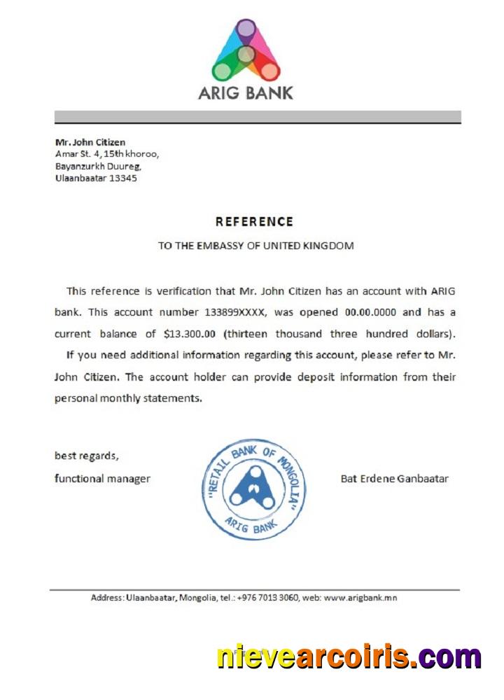 Mongolia Arig Bank Reference Template