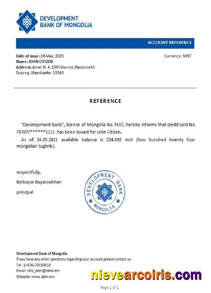 Mongolia Development Bank Of Mongolia Reference Template