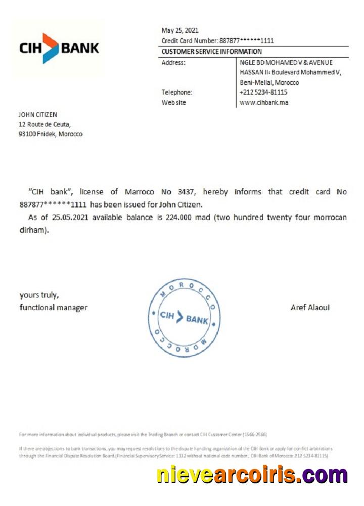 Morocco CIH Bank Reference Template