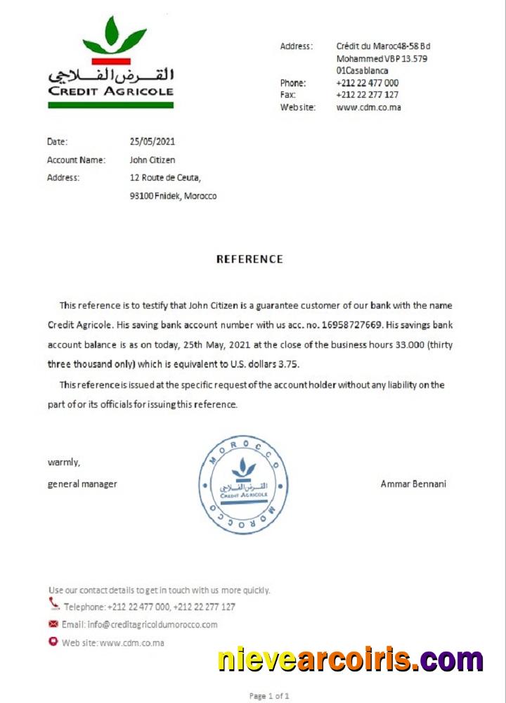 Morocco Credit Agricole Bank Reference Preview