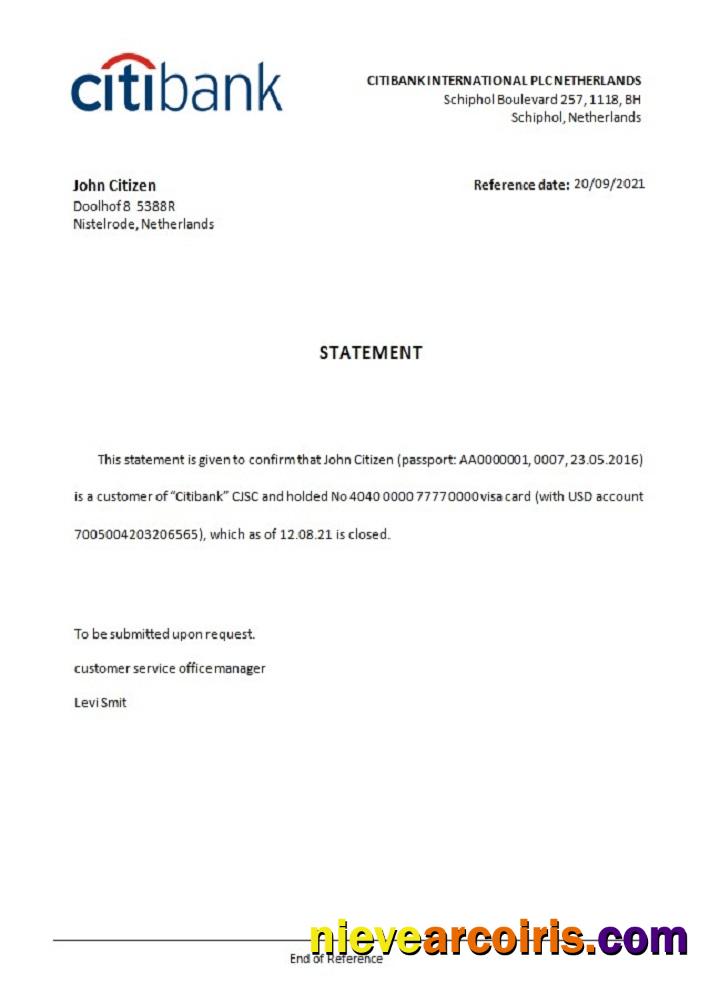 Netherlands Citibank Closure Reference Preview