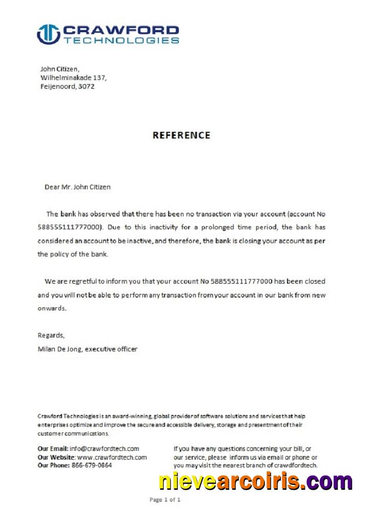 Netherlands Crawford Bank Closure Reference Template