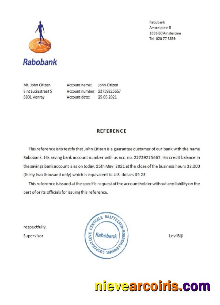 Netherlands Rabobank Reference Sample