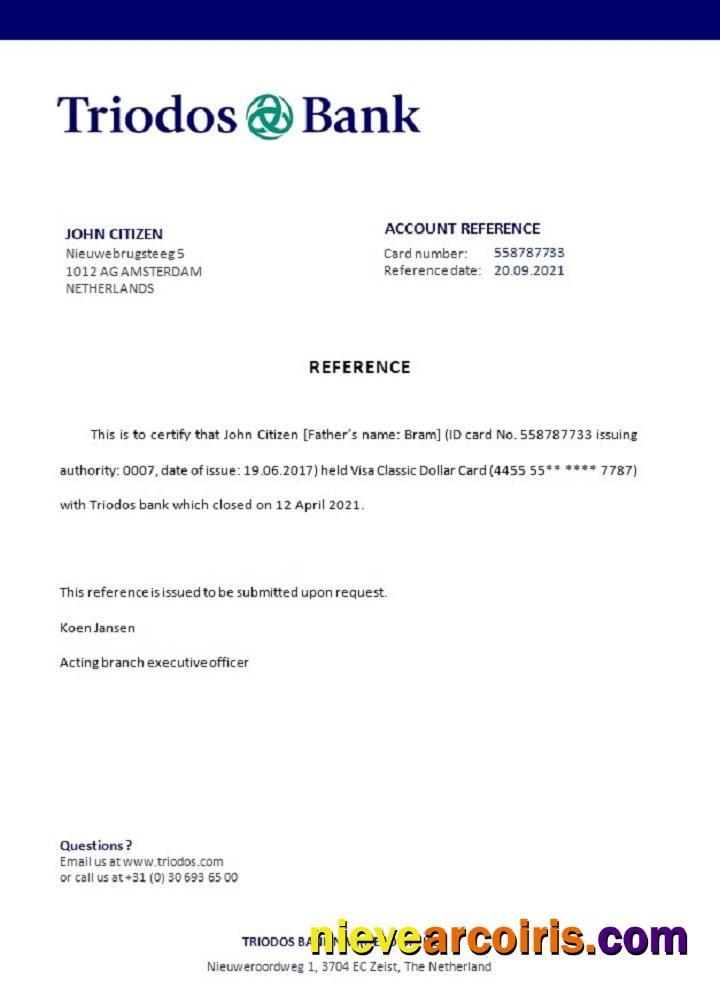 Netherlands Triodos Bank Closure Reference Template