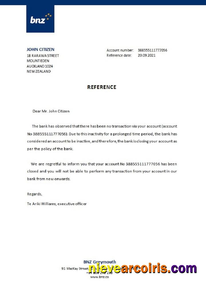 New Zealand BNZ Closure Reference Photolook