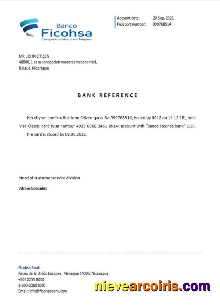 Nicaragua Ficohsa Closure Reference Template
