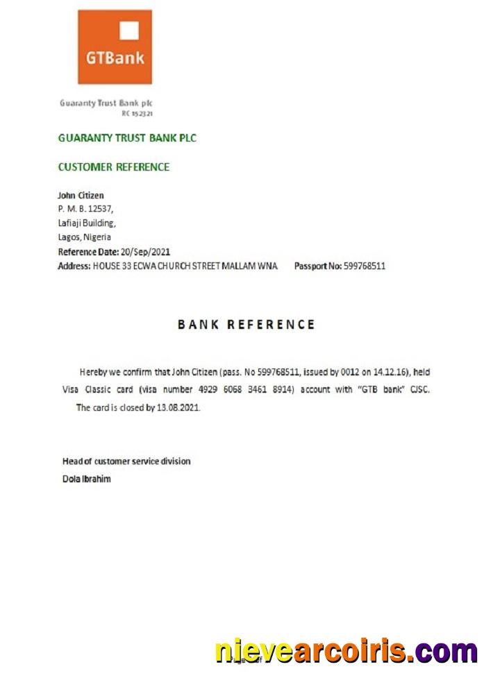 Nigeria GTBank Closure Reference Template