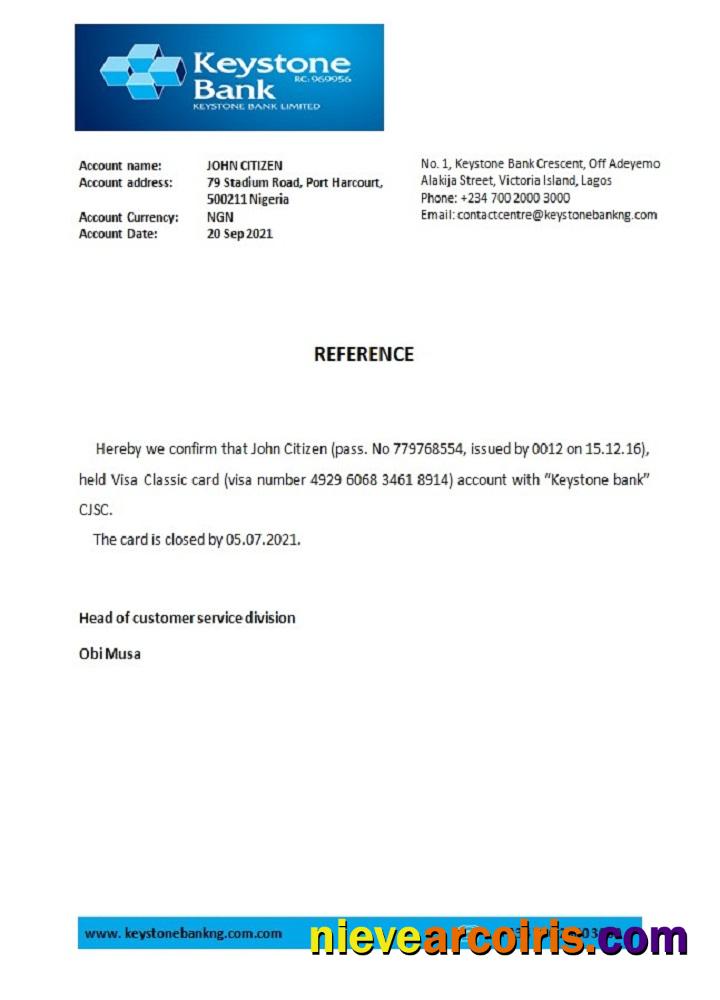 Nigeria Keystone Bank Closure Reference Template