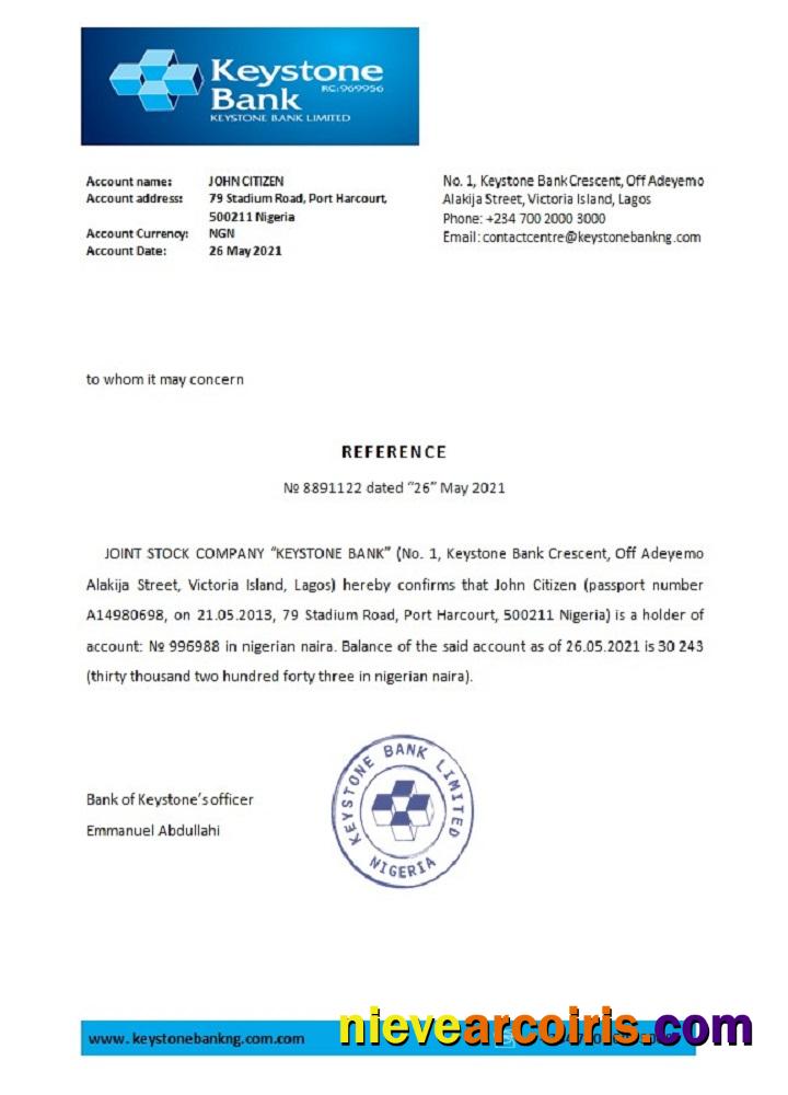 Nigeria Keystone Bank Reference Sample