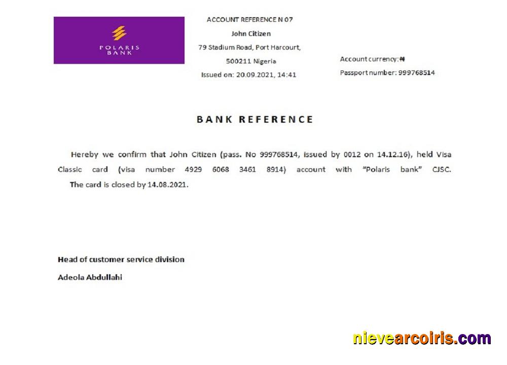 Nigeria Polaris Bank Closure Reference Template